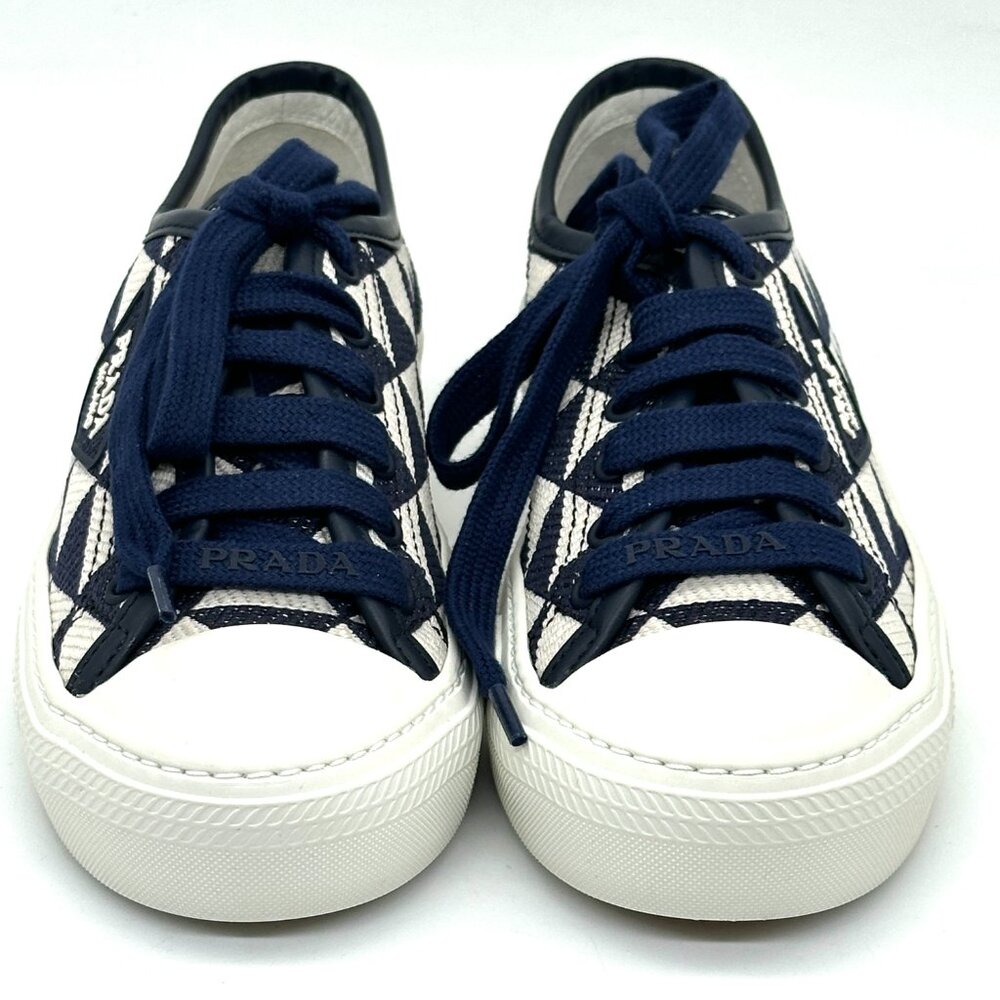 PRADA Triangle Logo Jacquard Lace Up Platform Sneakers Trainers Flat Shoes - Picture 5 of 14